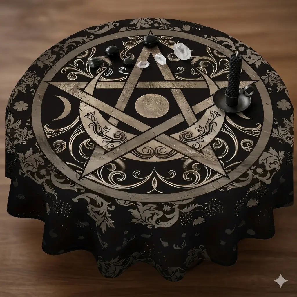 Pentakulum-hold mintás kerek asztalterítő oltár terítő rituálékhoz is. WhiteAngel Shop