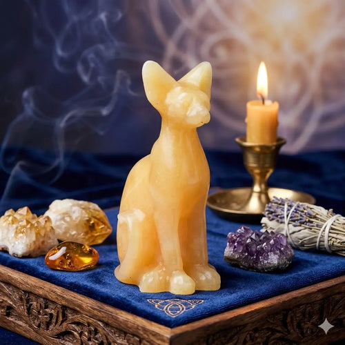 Arany Traverin ásvány macska szobor Whitengel Spiritual