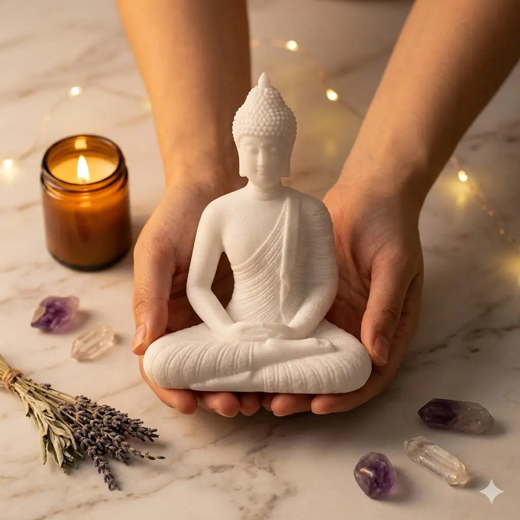Kőből készült Buddha szobor, gyönyörű kiegészítője a szenélynek, lakásnak WhiteAngel Spiritual