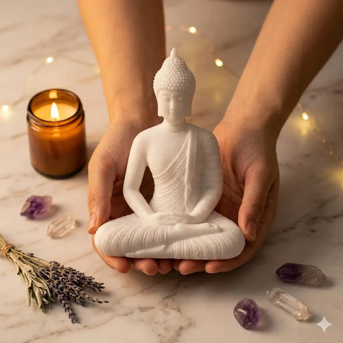 Kőből készült Buddha szobor, gyönyörű kiegészítője a szenélynek, lakásnak WhiteAngel Spiritual