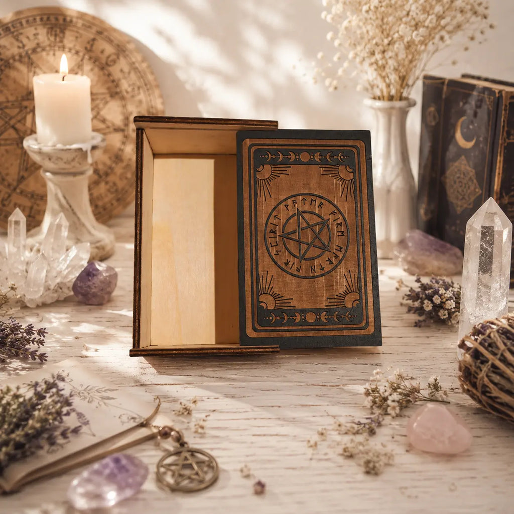 Rúna motívumos tarot tároló doboz
