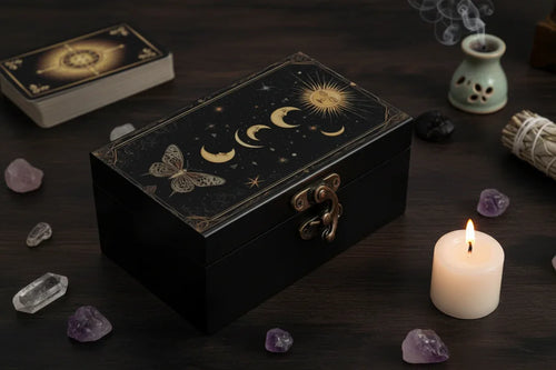 Celestial nap-hold szimbólumos tároló doboz ékszerekhez | WhiteAngel Spiritual