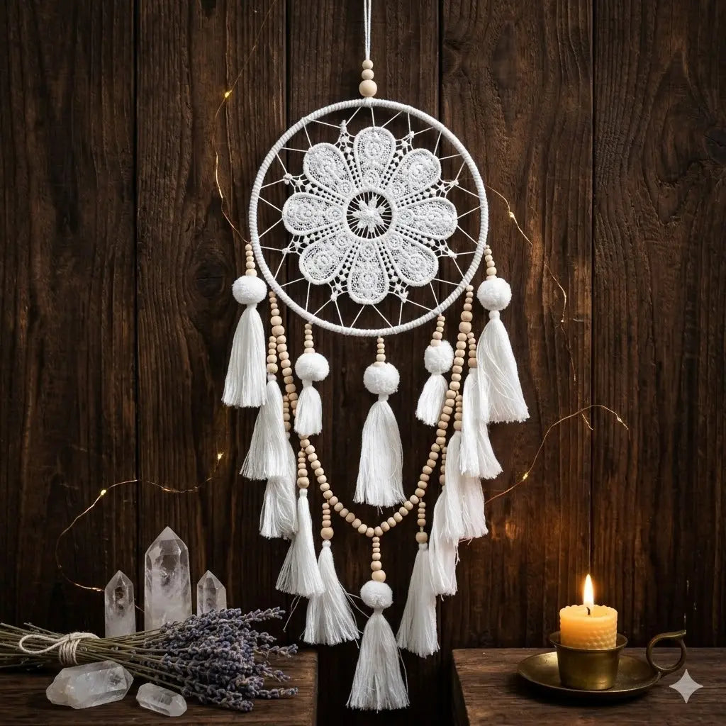Horgolt virágminás álomfogó WhiteAngel Spiritual